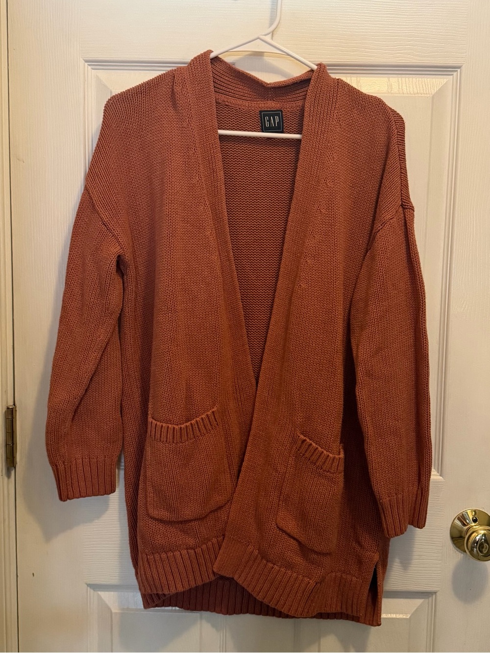 GAP Chunky Knit Open Cardigan in Burnt Orange